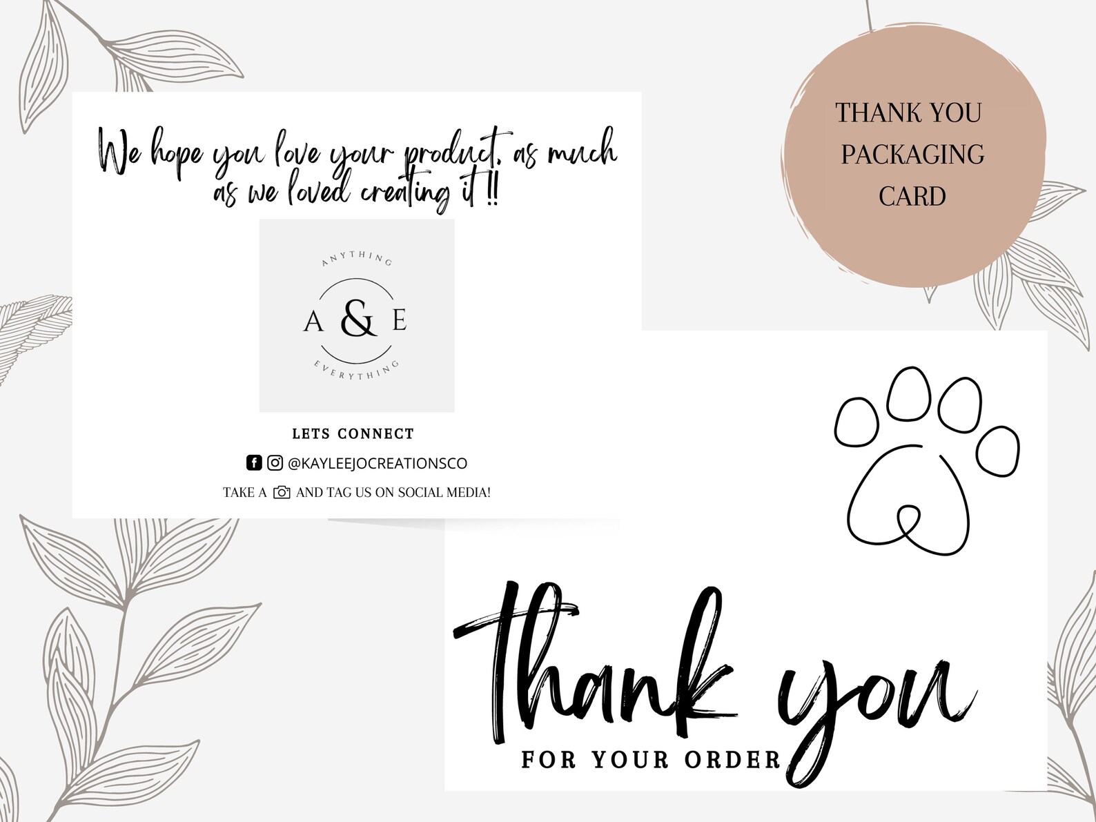 Paw Print Thank You Card Editable Thank You Card Packaging - Etsy