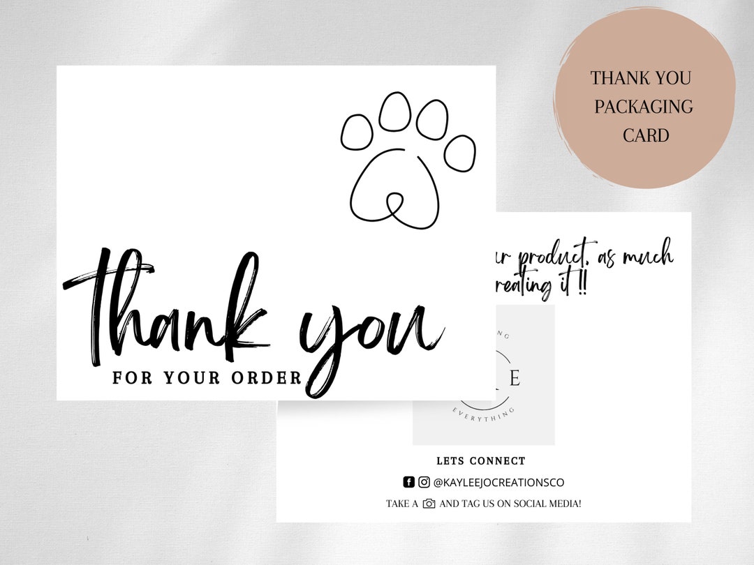 Paw Print Thank You Card Editable Thank You Card Packaging - Etsy