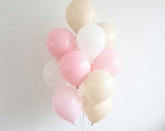 Dusty Pink And Sand Balloon Bouquet Pastel Baby Shower Gender Reveal White Beige Sand First Birthday Balloons