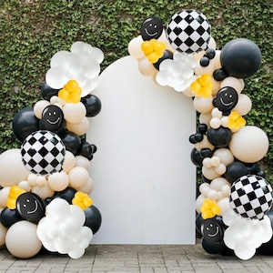 One Cool Dude Balloon Kit Happy Groovy Garland Arch Checker Yellow Black White Party First Birthday Smiley Face 1st Boy Decor