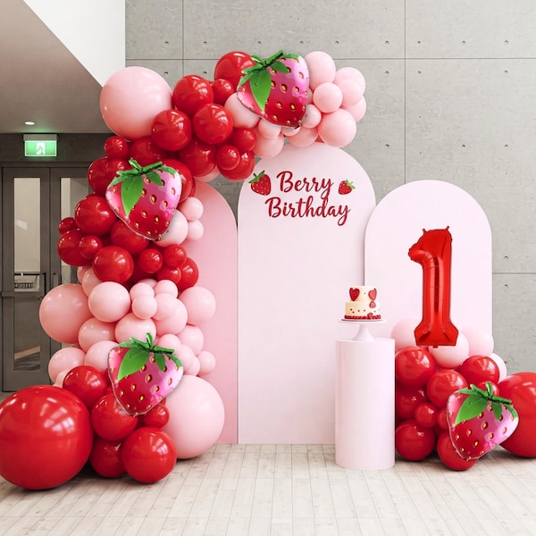 Berry First Birthday Balloon Arch Strawberry Sweet One Two Sweet Baby Shower Fruit Party Garland DIY Kit