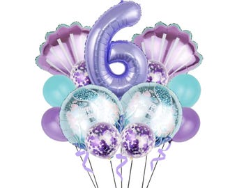 Ramo de globos de sirena La Sirenita bajo el mar Decoración del océano Cumpleaños de niña Hito morado