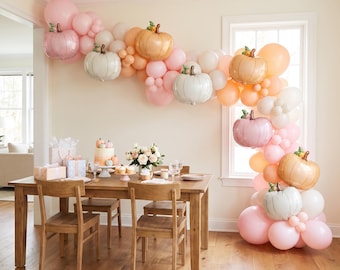 Pink Pumpkin Balloon Garland Kit | Girl Baby Shower Pumpkin Decorations | Blush Pastel Fall Balloon Arch DIY Kit | Little Pumpkin