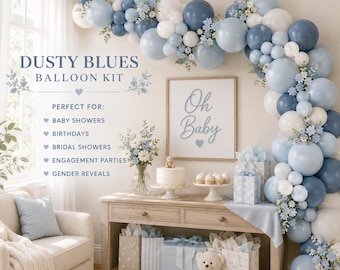 Dusty Blue Balloon Garland Kit DIY Baby Shower Boy Birthday Gender Reveal Party Arch Fog Dusk Blue White Elegant Neutral Backdrop