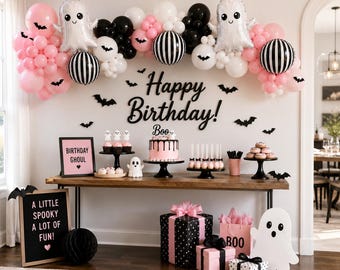 Little Boo's First Halloween DIY Kit Party Balloon Garland Arch Ghost Baby First Halloween 1st Birthday Black White Pink Bat Theme