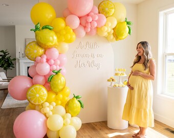 Lemon Baby Shower Balloon Garland Kit | A Little Lemon Is On Her Way | Yellow Pink DIY Balloon Arch Kit