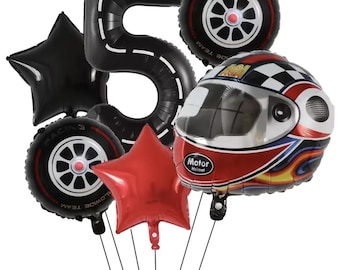 Pacote de balões para decoração de carro de corrida Quinta festa de corrida Bandeira quadriculada Quinta marcha Pista de corrida Bandeira quadriculada Rápido 5 Dois Rápido Precisa de Quatro Velocidades