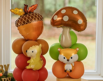 Woodland Baby Shower DIY Kit Balloon Garland Arch Tower Set Party Kit Rustic Forest Acorn Mushroom Animals Hunter Green Boho