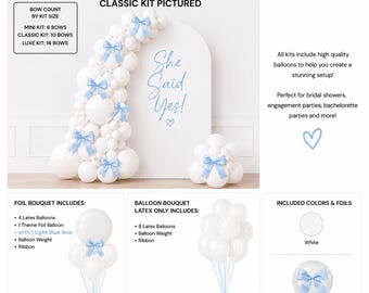 She Said Yes Balloon Kit | White Balloons Light Blue Satin Bow Bachelorette Decor | Bridal Shower Garland | Coquette Party Backdrop