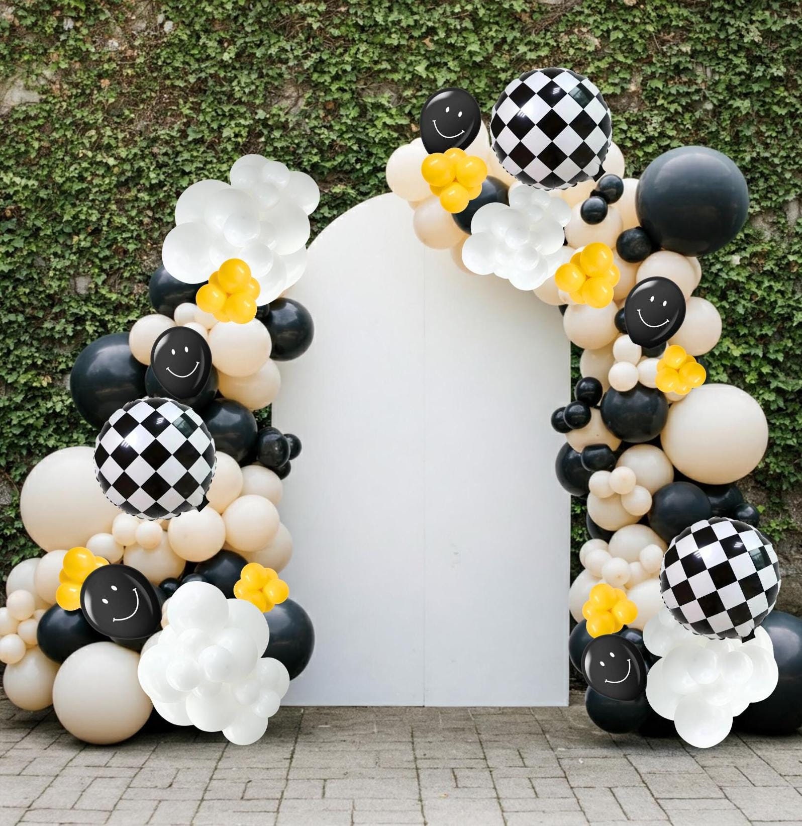 One Cool Dude Balloon Kit Happy Groovy Garland Arch Checker Yellow Black White Party First Birthday Smiley Face 1st Boy Decor