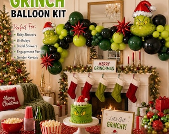 Grinch Theme Balloon Garland Christmas Party Decor Licensed Whimsical Holiday Grinchmas Friendsmas Mean One Starburst Foil Arch Red Green