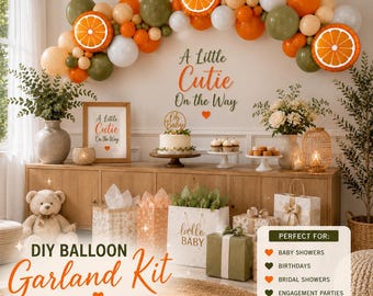 A Little Cutie On The Way DIY Kit Party Balloon Garland Arch Baby Shower Decorations Orange Blush Eucalyptus White Citrus Theme