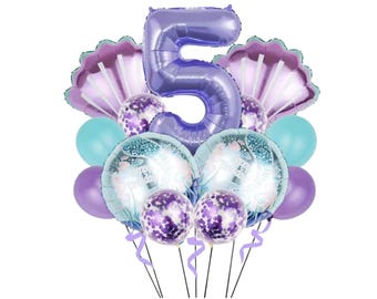 Ramo de globos de sirena La Sirenita bajo el mar Decoración del océano Cumpleaños de niña Hito morado