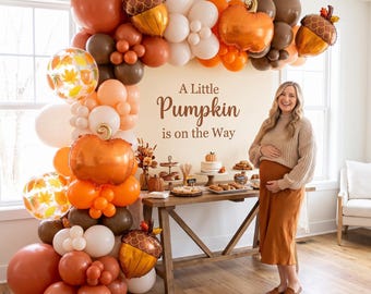 A Little Pumpkin On The Way DIY Kit Party Balloon Garland Arch Baby Shower Decorations Orange Burnt Orange Ivory Caramel Fall Autumn Theme