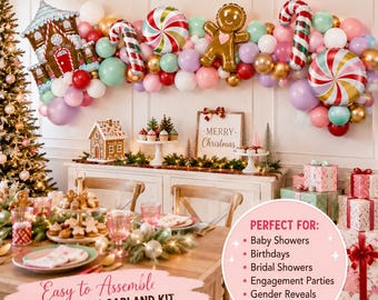 Holiday Sweet Shop DIY Balloon Garland Kit Gingerbread Christmas Candy Cane Peppermint Gingerbread House Foil Pastel Sweet Little Christmas