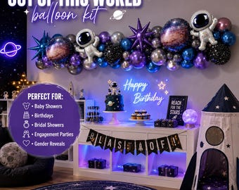 Out of This World Space Balloon Garland Kit DIY Astronaut Galaxy Outer Space Birthday Party Decor Blue Purple