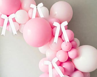 Pink With Bows Balloon Garland White She's Tying The Knot Arch Kit DIY Coquette Tie Baby Shower Birthday Elegant Trendy Party Decor