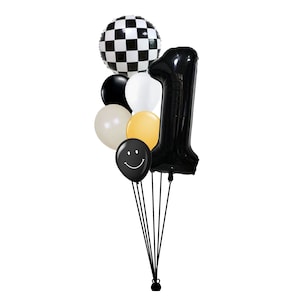 One Cool Dude Balloon Bouquet Happy Groovy Garland Arch Checker Yellow Black White Party First Birthday Smiley Face 1st Boy Decor
