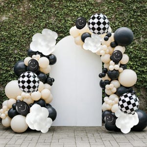 One Cool Dude Balloon Kit Happy Groovy Garland Arch Checker Yellow Black White Party First Birthday Smiley Face 1st Boy Decor