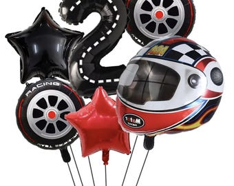 Pacchetto di palloncini per auto da corsa Due bouquet di palloncini veloci Palloncini a scacchi per compleanno di auto da corsa Festa di corse