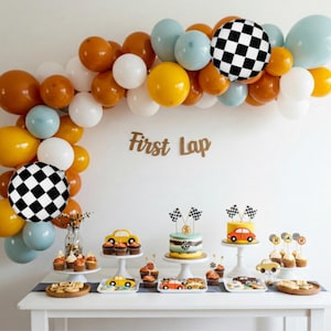 Race Car Balloon Garland – Retro Orange Yellow Arch Kit for Two Fast Birthday or Baby Shower