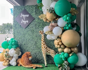Kit de guirnalda de globos de safari en la jungla para baby shower, cumpleaños, dos animales salvajes, uno salvaje, animales del bosque, animales de la jungla