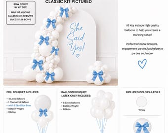 She Said Yes Balloon Kit | White Balloons Sky Blue Satin Bow Bachelorette Decor | Bridal Shower Garland | Coquette Party Backdrop