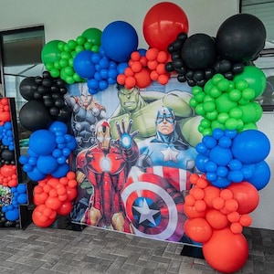 Super Hero Balloon Garland – Comic Birthday Arch Kit for Boys, Red Blue Green Party Decor, City Defender Balloons