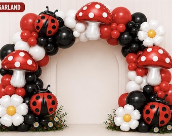 Ladybug Balloon Garland Kit DIY Party Decor Ladybug Birthday Baby Shower Garden Party Red Black First Birthday Decor