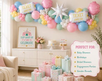 Pastel Circus Balloon Kit | Cotton Candy Ticket Starburst Foils | Circus Carnival Baby Shower Birthday Decor | Balloon Garland Arch Kit