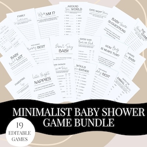 Minimalist Printable Baby Shower Games Bundle, Editable Baby Shower Games,Editable Download, Baby Trivia, Gender Neutral, Baby Shower Bundle
