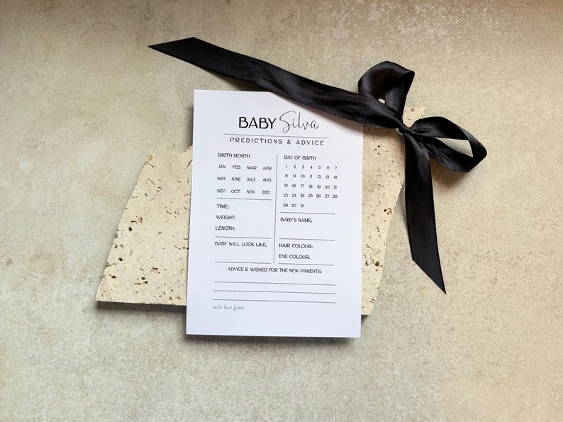 Minimalist Baby Shower Predictions Advice Card Template, Modern Baby