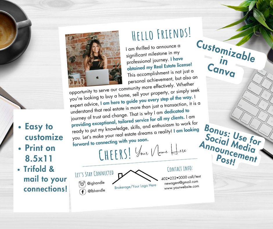 New Real Estate Agent Announcement Letter Realtor Announcement Flyer