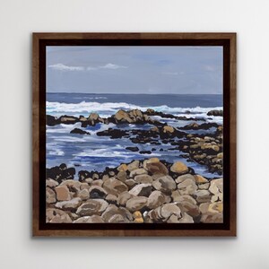 ORIGINAL acrylic painting, Pacific Grove Coast, California art, Square format, Idaho artist