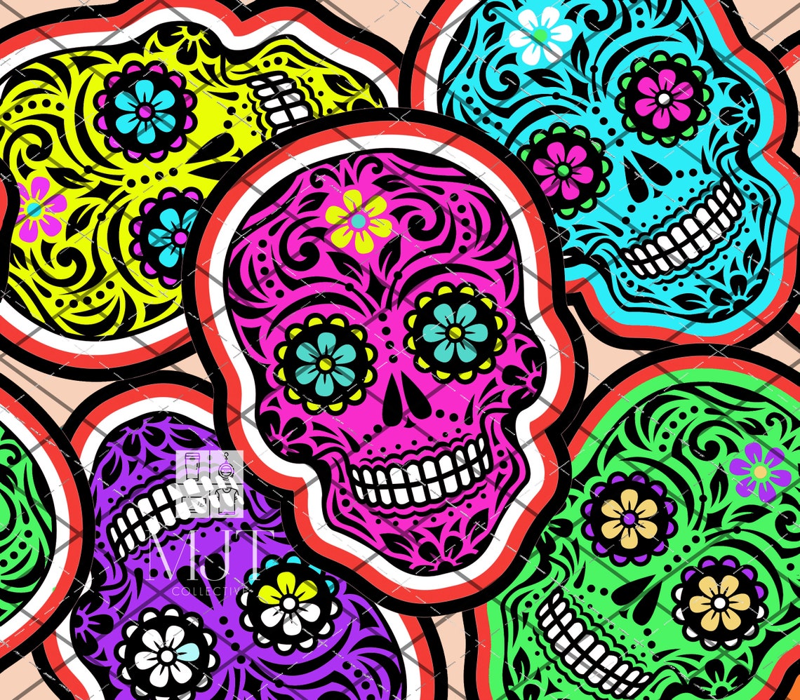 Sugar Skull Glitter Burst Tumbler Template 20oz Skinny Etsy