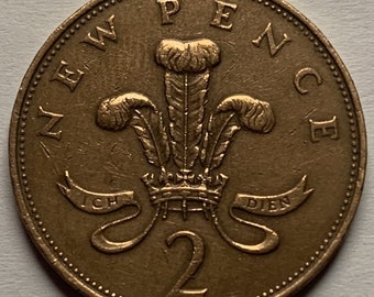 1971年ヴィンテージ2ペンス硬貨：エリザベス女王、ジュエリークラフト