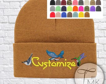 Customizable Bird Beanie Winter Knit Hat Bird Gift
