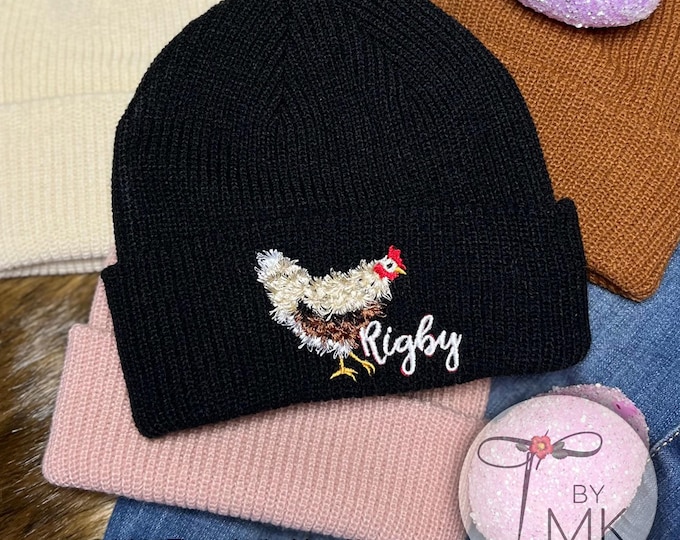 Toddler & Baby Fluffy Chicken Beanie Custom Name