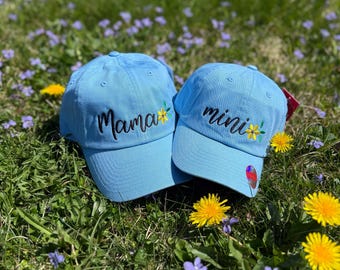 Embroidered Mama and Mini Hats: Mother's Day Matching Set