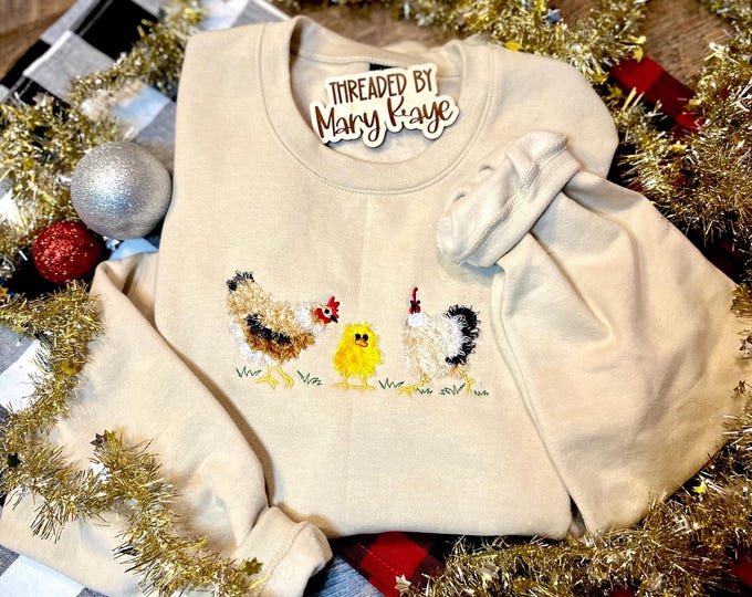 Embroidered Fluffy Chicken Sweatshirt Chicken Gift