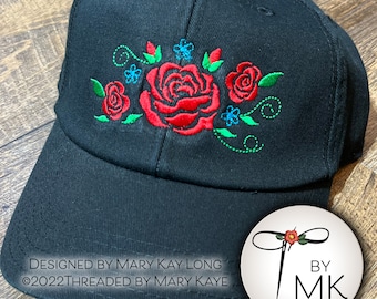 Embroidered Rose Floral Hat: Mexican Inspired Bouquet Cap