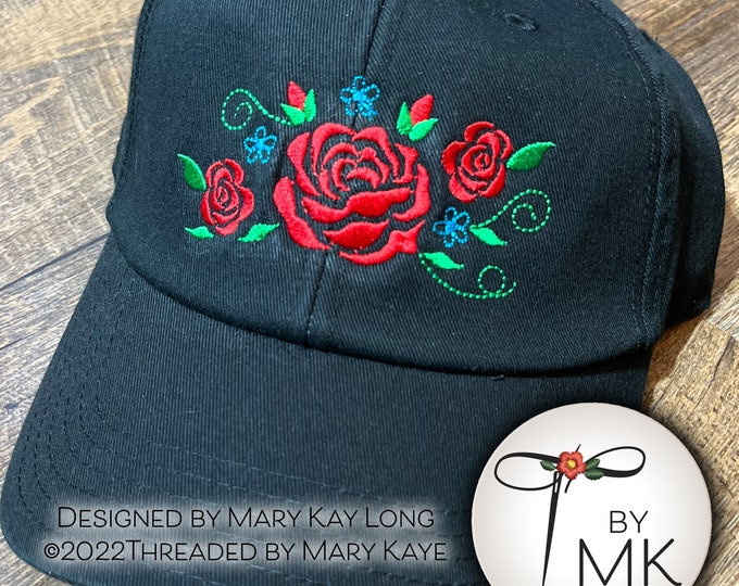 Rose Floral Hat  |  Rose Floral Cap  |  Embroidered Flower Gift  |  Roses Bouquet