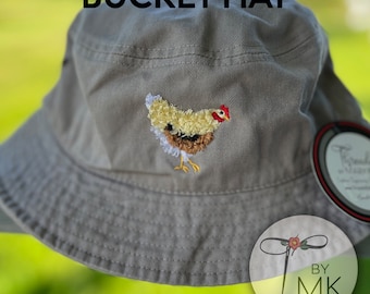 Fluffy Chicken Bucket Hat Chicken Embroidery Fringed Chicken