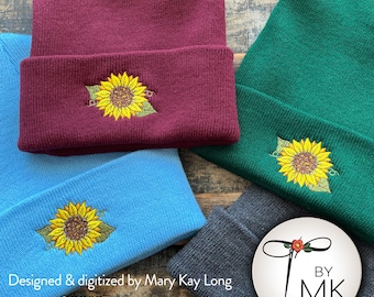 Sunflower Long Beanie Made in USA Winter Knit Hat Outdoor Gift