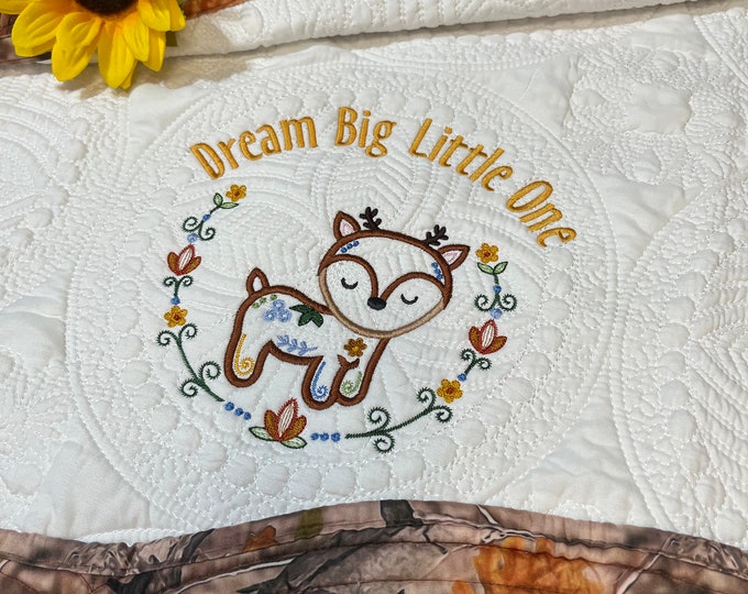 Personalized Baby Quilt | Nursery Gift | Sleepy Deer Quilt | Personalized Baby Gifts | Monogrammed Baby Blanket