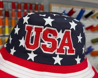 USA Embroidered Patriotic Bucket Hat
