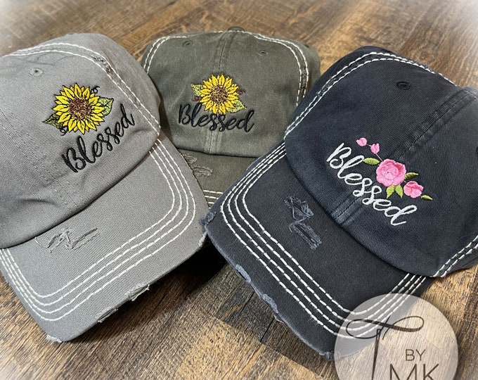 Blessed Flower Hat  |  Blessed Flower Cap  |  Blessed Flower Gift | Sunflower or Roses