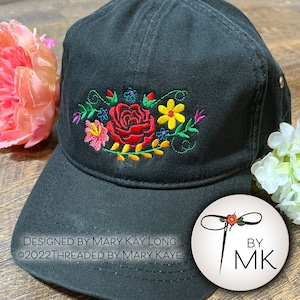 Mexican Floral Hat  |  Mexican Floral Cap  |  Embroidered Flower Gift  |  Mexican Flowers