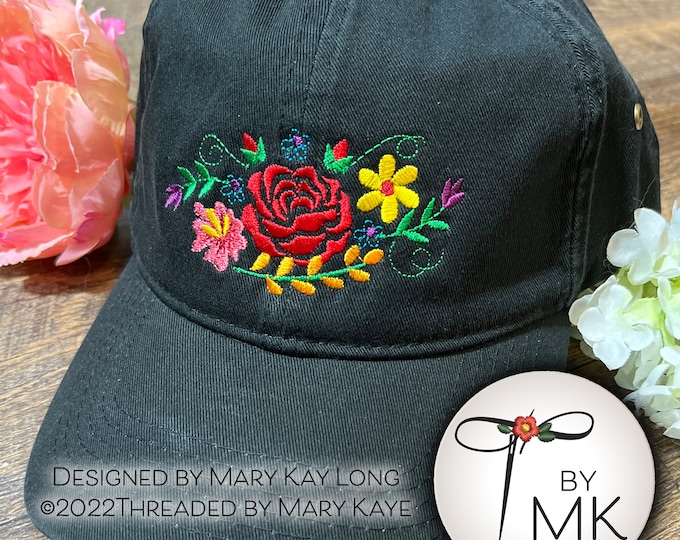 Mexican Floral Hat  |  Mexican Floral Cap  |  Embroidered Flower Gift  |  Mexican Flowers