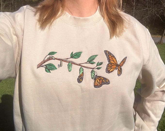 Embroidered Monarch Butterfly Lifecycle Sweatshirt